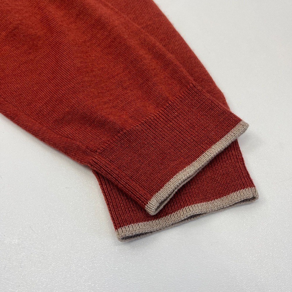 Hagen Carmel Sweater Mens XL Brown Rust Red 1/4 Quarter Zip Merino Wool Italy - Picture 8 of 13